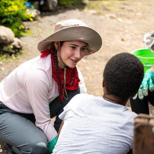 A student working on a social purpose project in Africa