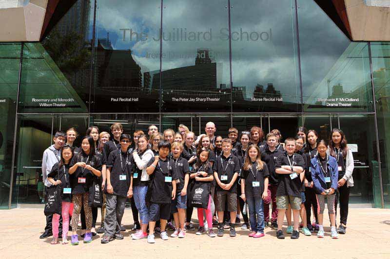 The Global Orchestra students visit The Juilliard School in New York-The Global Orchestra students visit The Juilliard School in New York-students-outside-juilliard-2