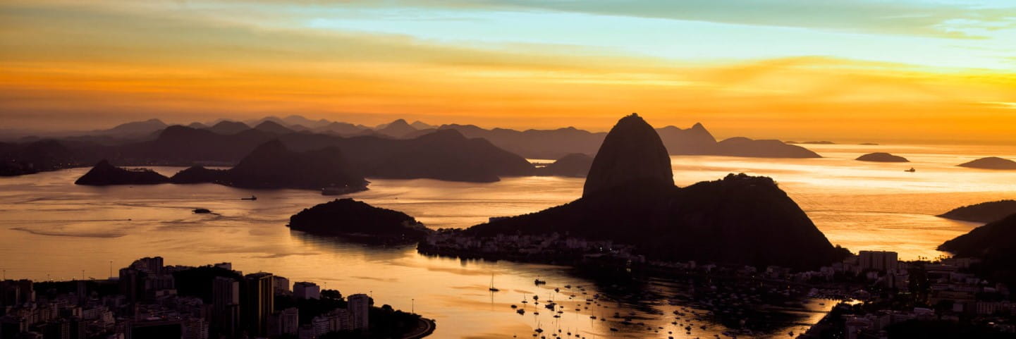 Aerial view of Brazil coastline at sunset