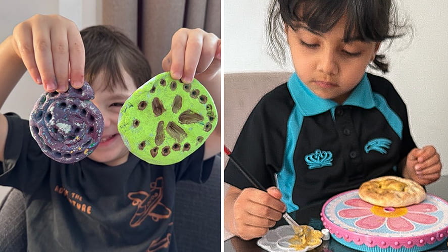 FS2 students crafting sea creatures and shells from salt dough as part of their Expressive Arts and Design activity