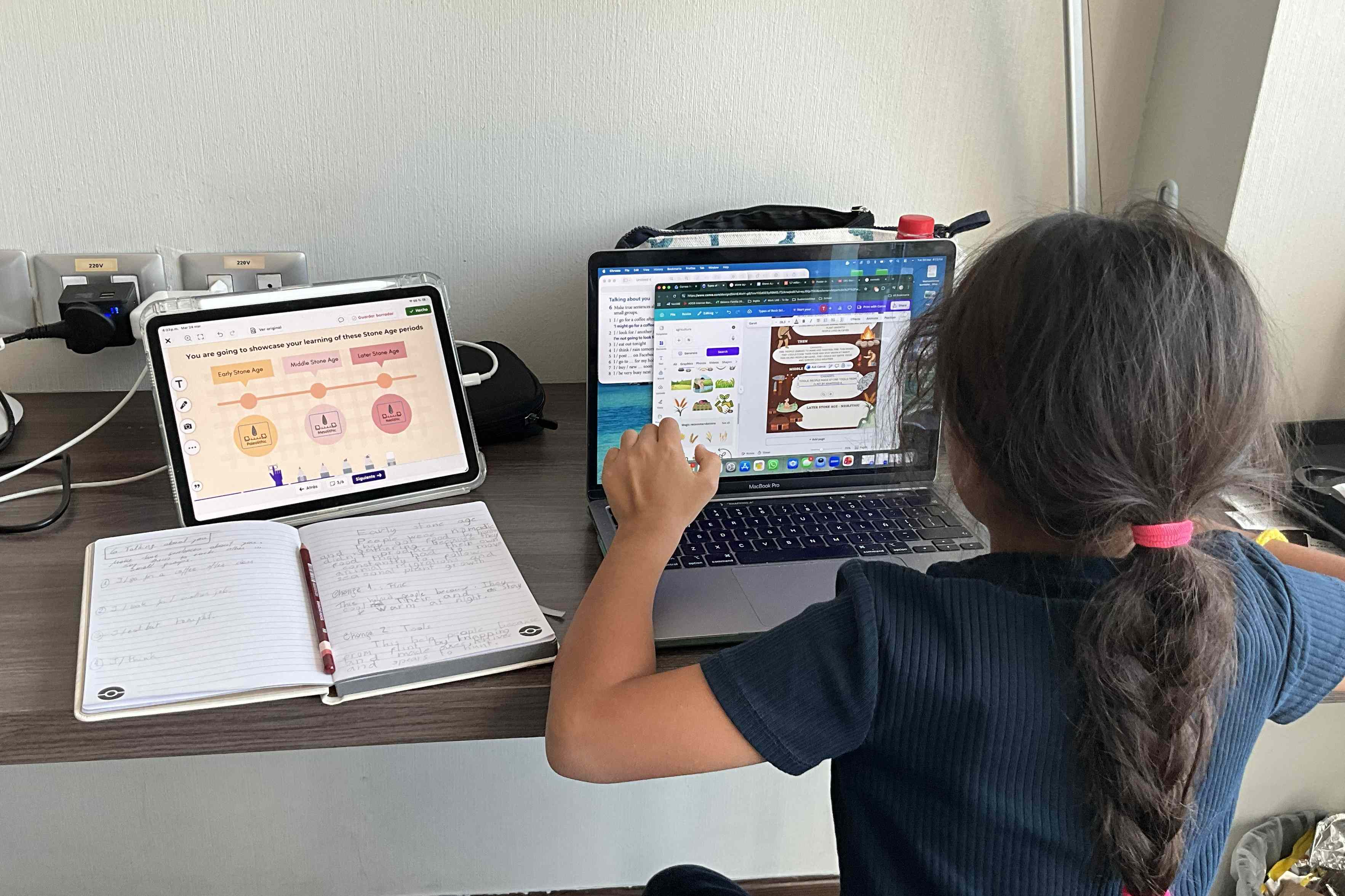 Student focusing on completing the online learning tasks at home