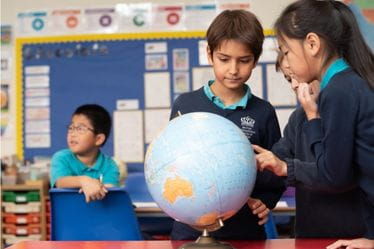 Kids with globe