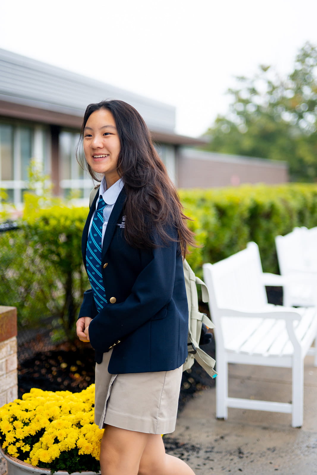 Student walking into school