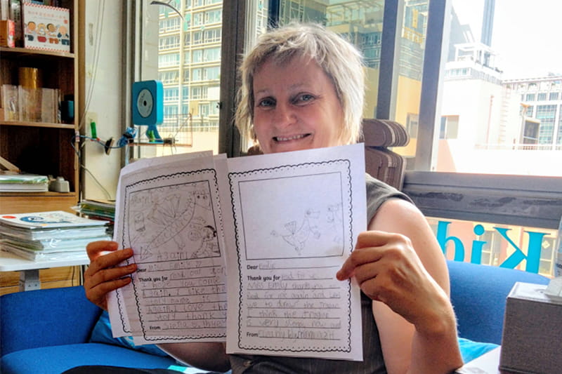 Year 1 Lions Sharing Thank You Cards with Miss Emily Gravett | BSB Sanlitun - Thank You Cards