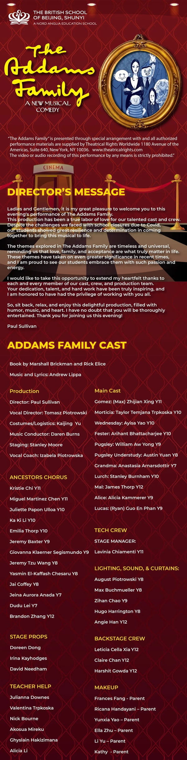 BSB Young Talent on Display - “The Addams Family Musical” - BSB Young Talent on Display The Addams Family Musical