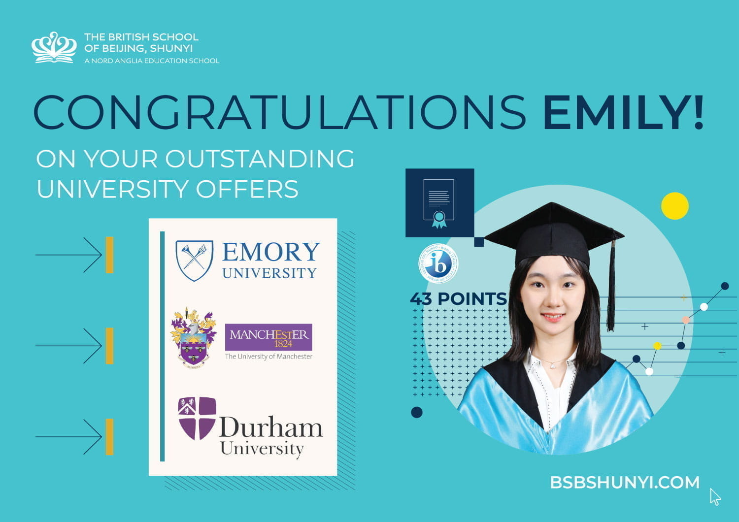 Emily 大学录取通知书:埃默里大学、曼彻斯特大学和杜伦大学。 - Emily Liu Emory and Manchester Offers