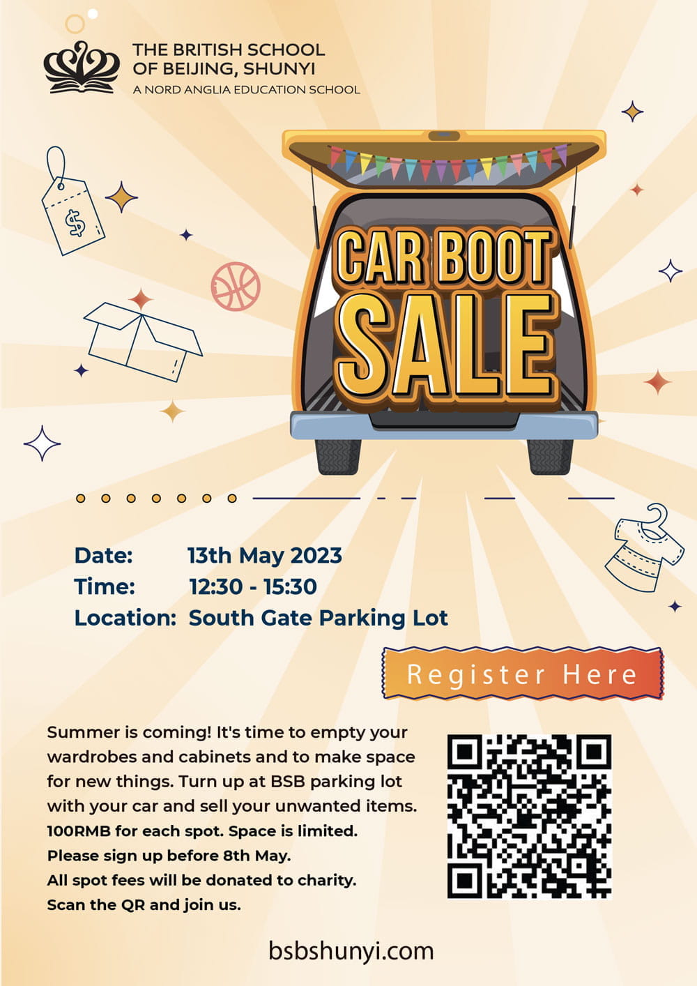 北京英国学校-顺义校区周末集市 5 月 13 日 - Join BSB Shunyi Car Boot Sale on 13 May