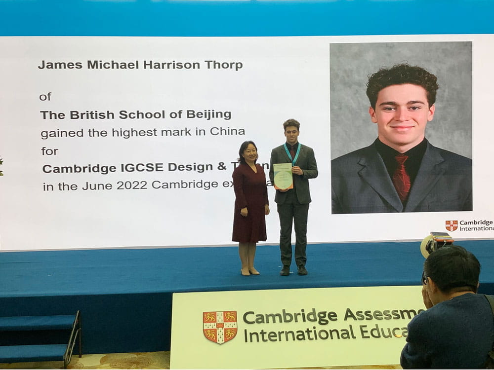 James received Top in China Award for IGCSE Design and Technology - James received Top in China Award for IGCSE Design Technology