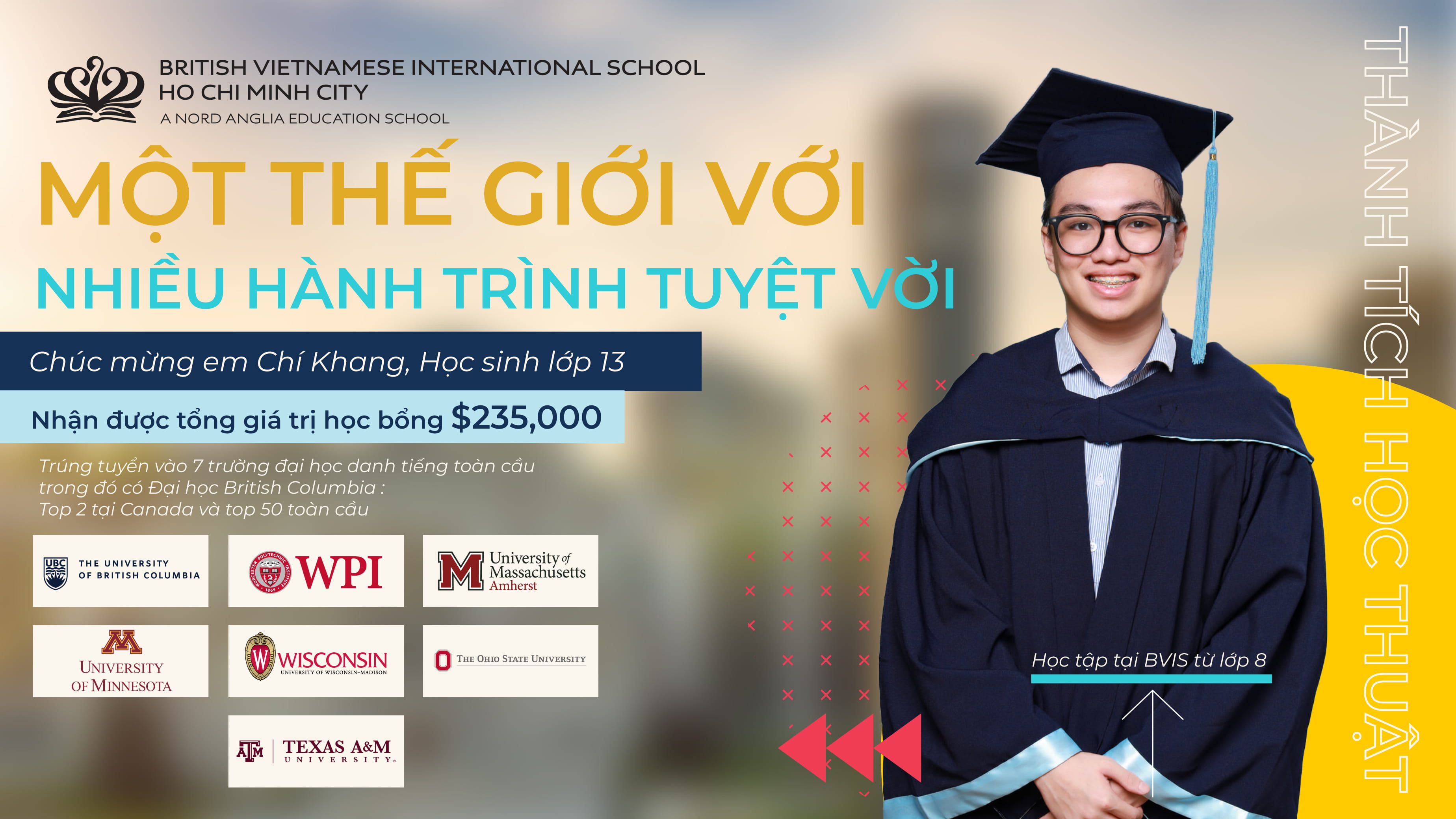 Chí Khang (Eric), niên khóa 2024–2025: chinh phục 7 trường đại học hàng đầu tại Mỹ và Canada cùng tổng học bổng $235,000 - Eric Class of 25 Gains Admission to 7 Top Universities with $235K in Scholarships