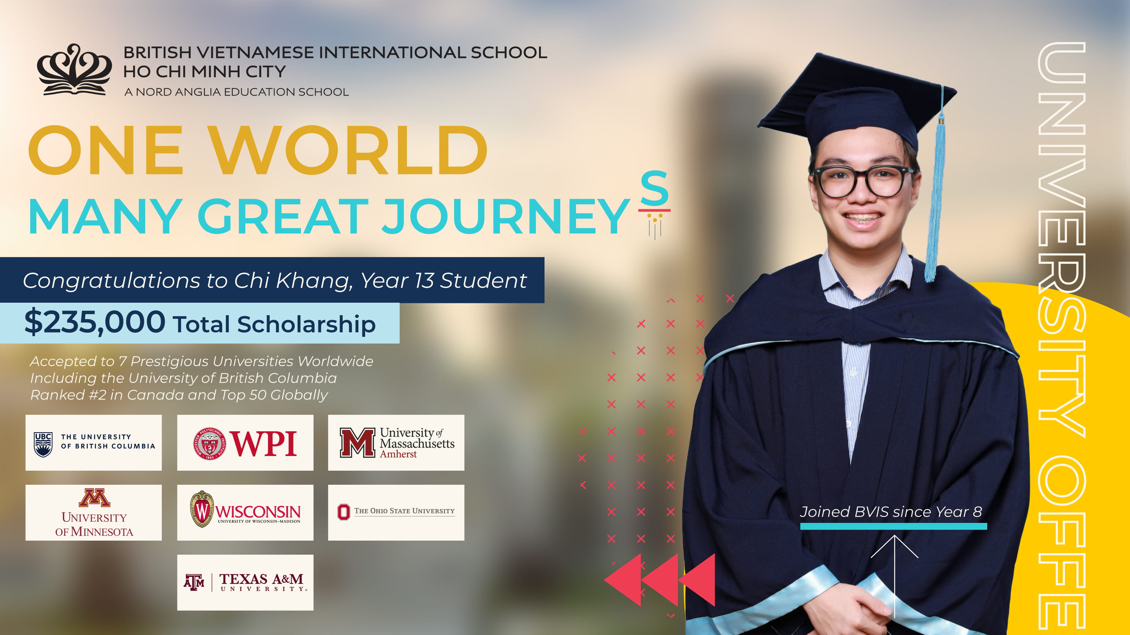 Chí Khang (Eric), Class of 2024–2025, Receives 7 Top U.S. & Canadian Offers Worth $235,000 - Eric Class of 25 Gains Admission to 7 Top Universities with $235K in Scholarships