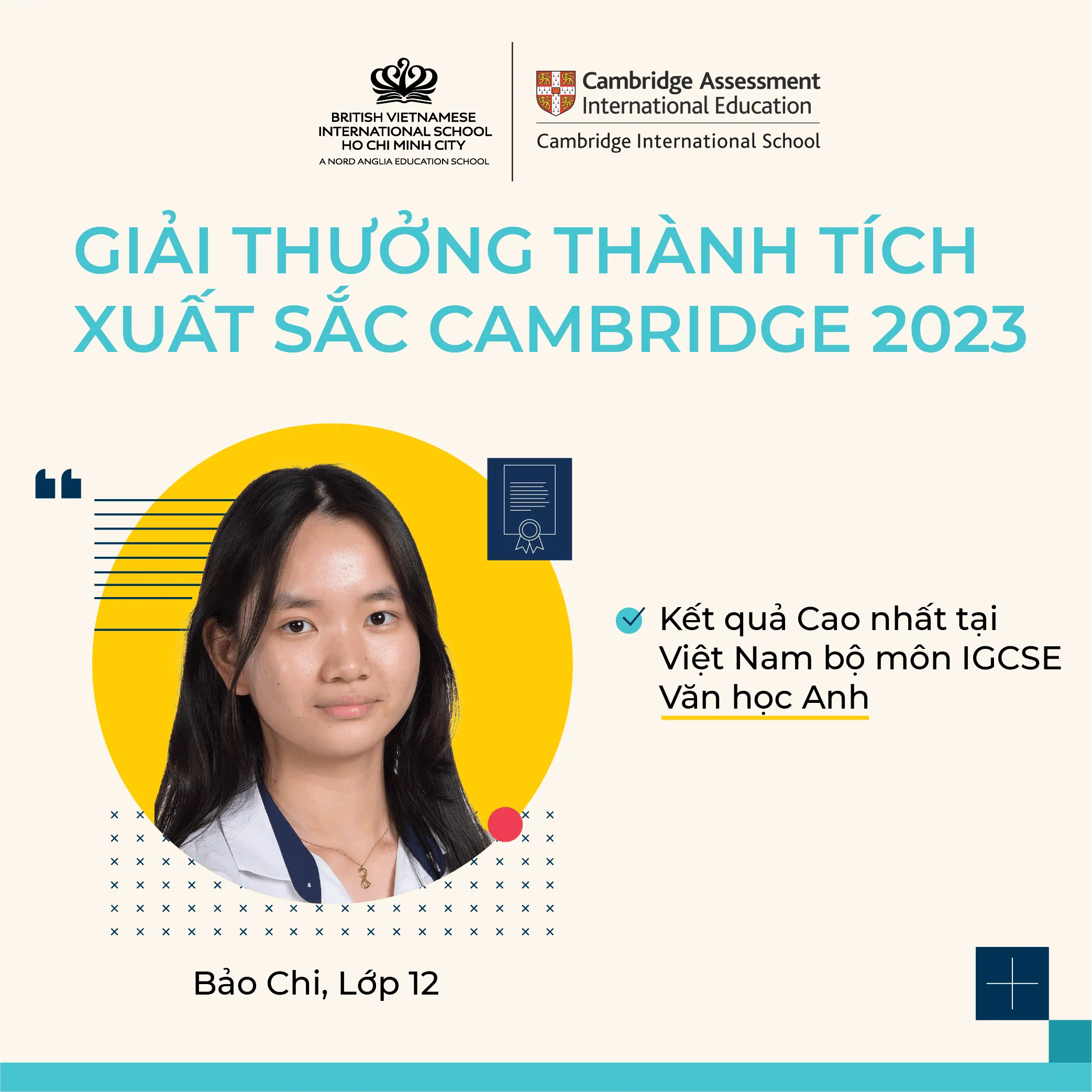 Học sinh BVIS đạt giải thưởng thành tích xuất sắc Cambridge 2023 với kết quả thi cao nhất Việt Nam! - vie