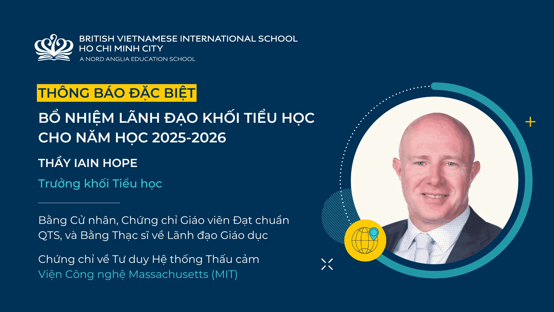 Chúc mừng thầy Iain Hope trở thành Trưởng Khối Tiểu Học năm học 2025-2026 tại BVIS - Mr Iain Hope as the new Head of Primary for the next academic year