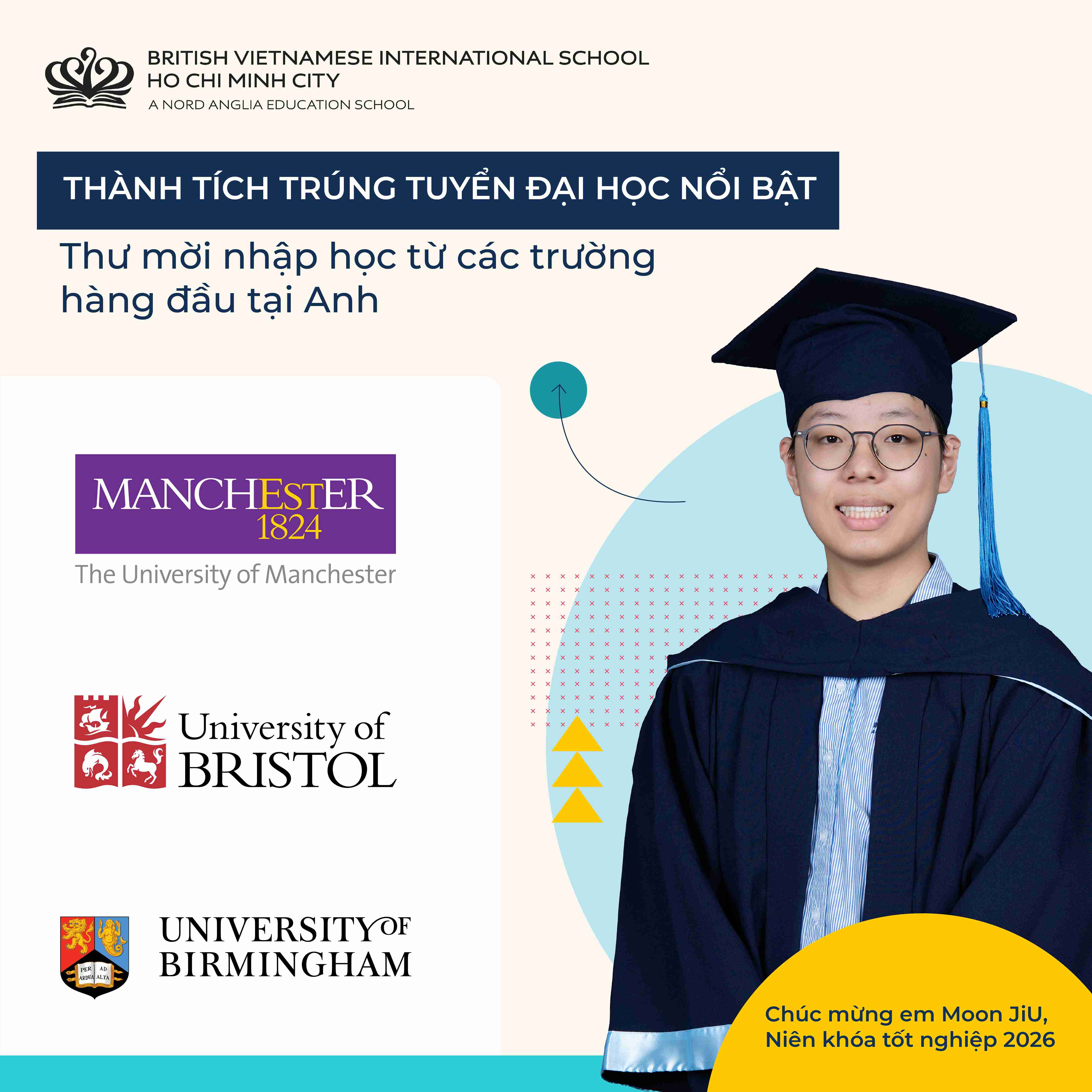 Moon JiU (Niên khóa Tốt nghiệp 2026): Nhận được thư mời nhập học từ các trường hàng đầu nhóm Russel Group tại vương quốc Anh - Moon JiU Class of 2026 receives offers from top Russell Group universities in the United Kingdom