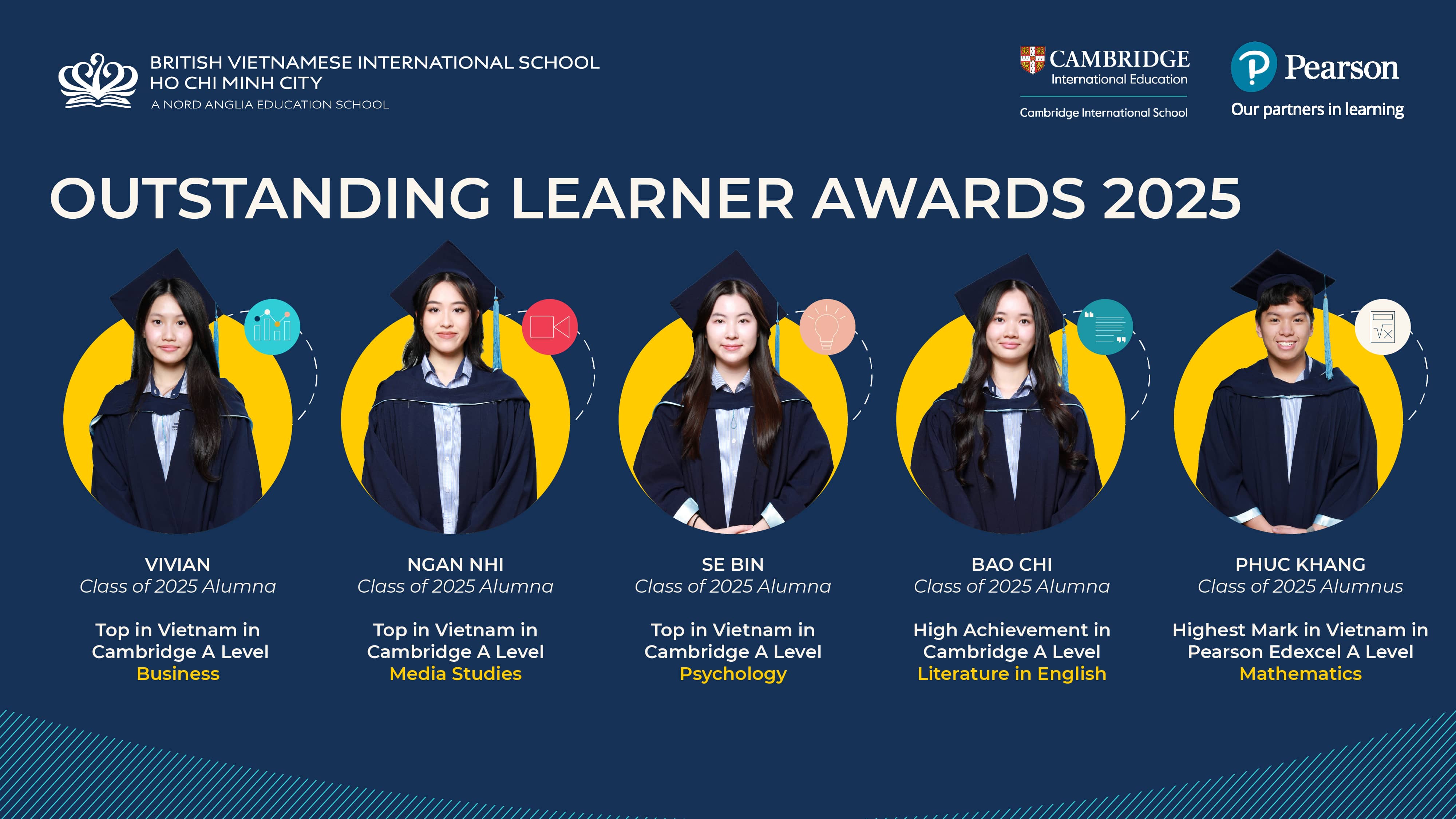 BVIS Ho Chi Minh City students receiving Outstanding Learner Awards