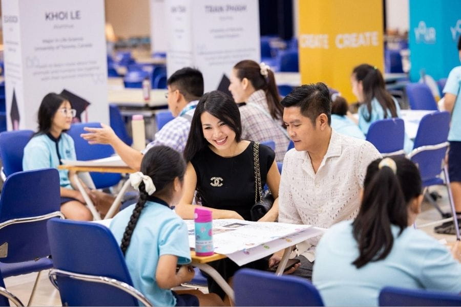 Parents researching international schools to choose a suitable option for their child