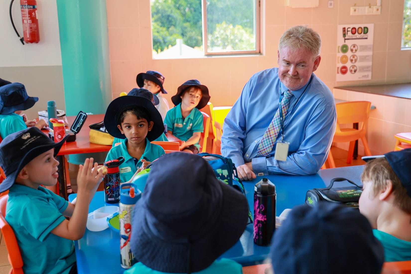 Principal with students