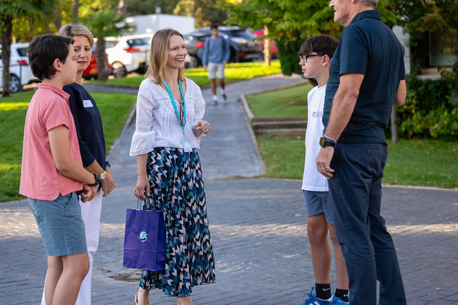 Family meeting the ICS admissions team on campus to learn more about the school.