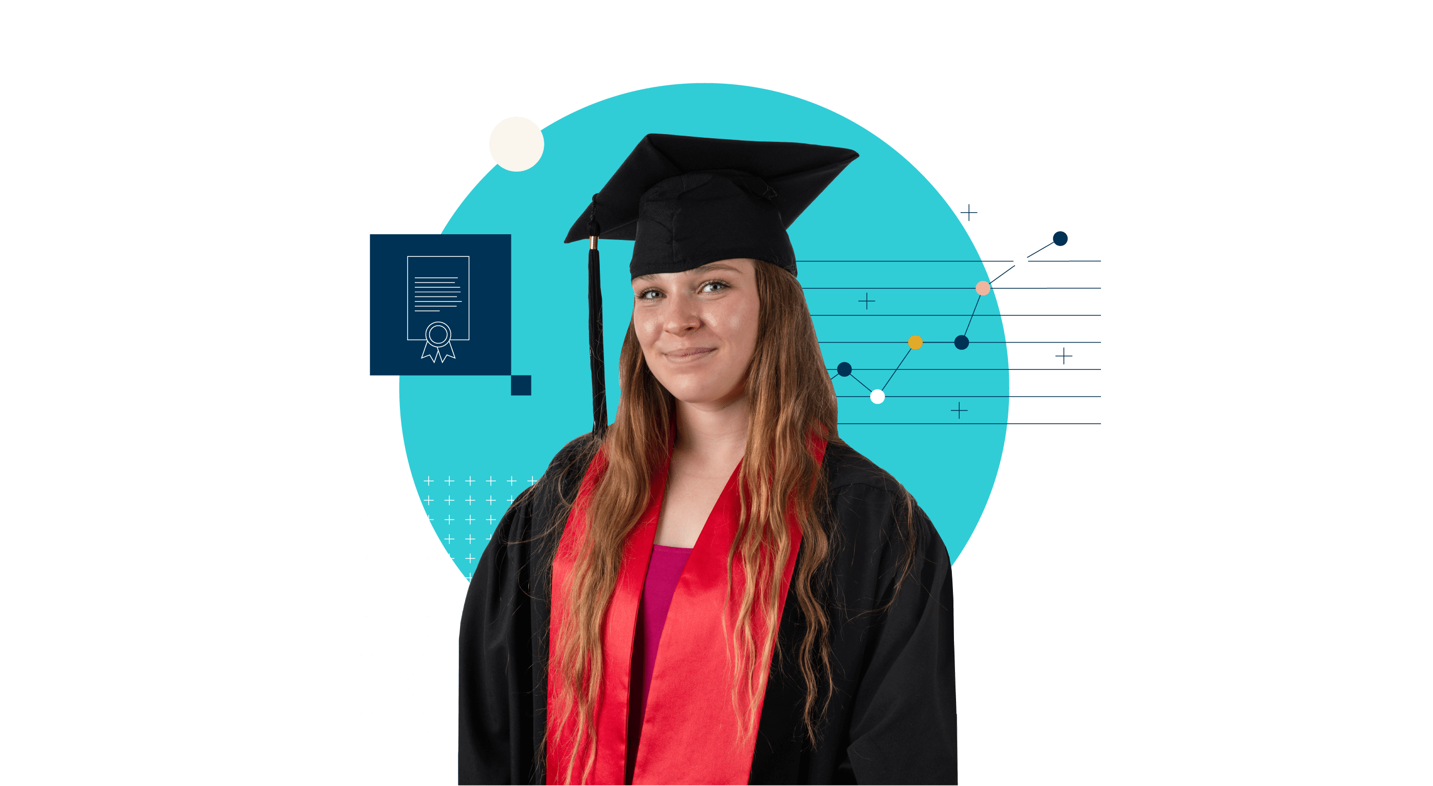Girl wearing graduation cap and gown