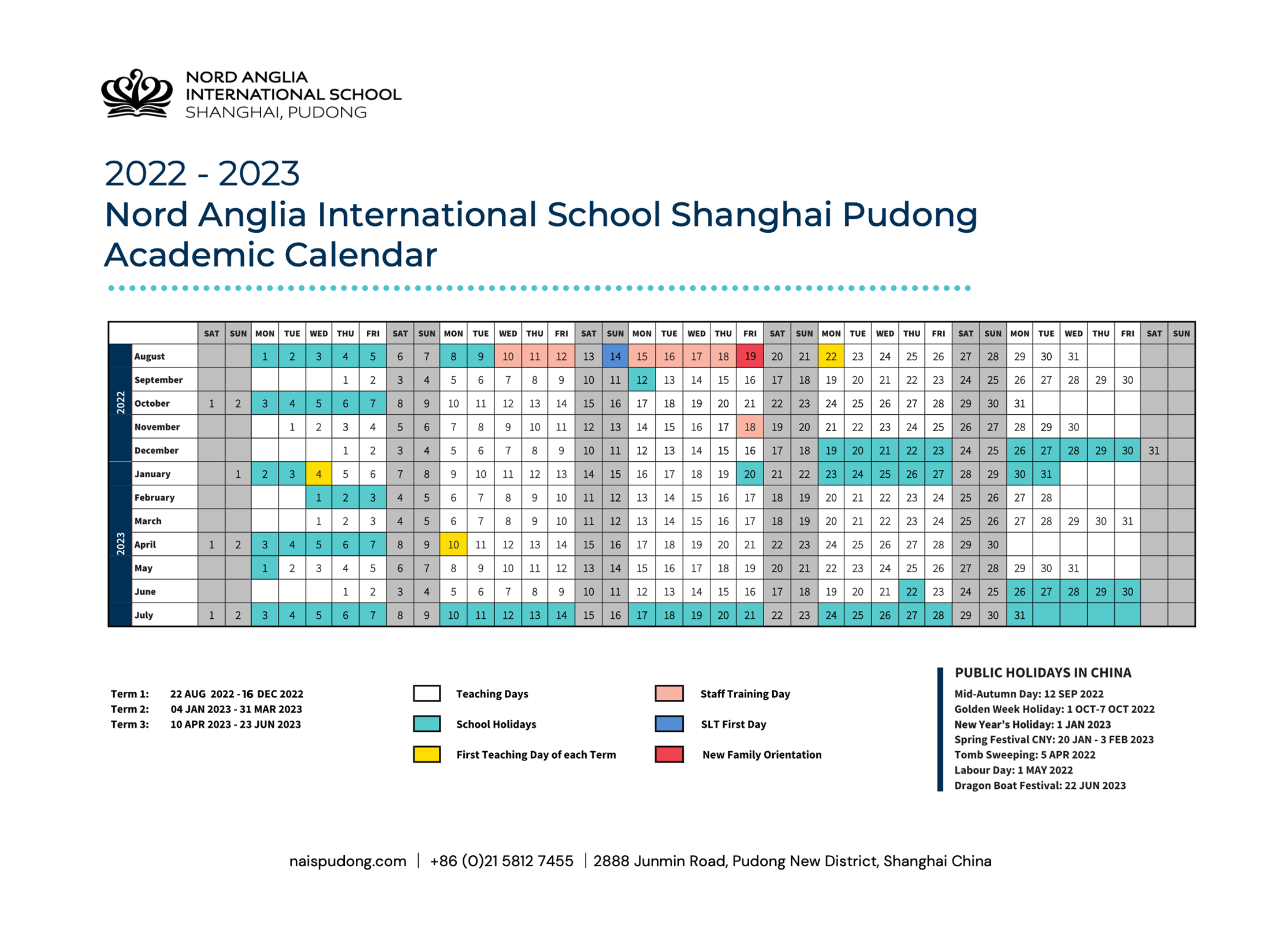 2022-2023 NAIS Pudong Academic Calendar-2022-2023 Calendar
