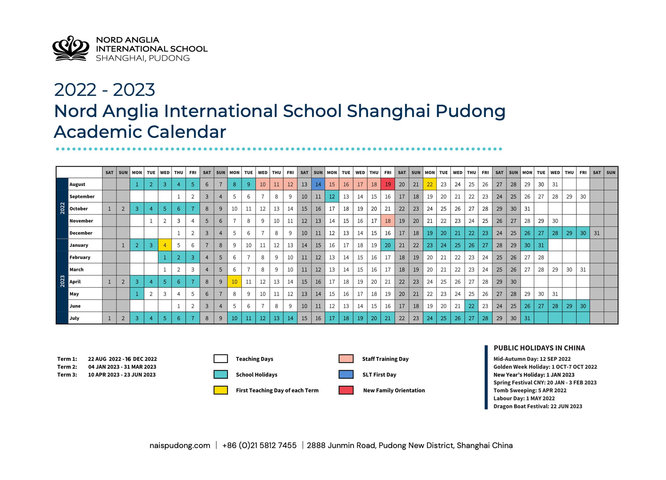 2022-2023 NAIS Pudong Academic Calendar - 2022-2023 Calendar
