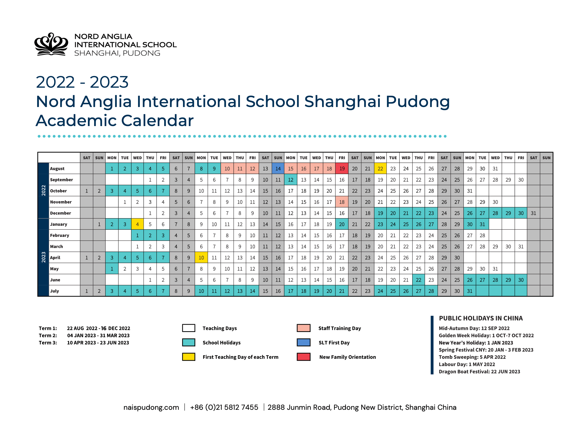 2022-2023 NAIS Pudong Academic Calendar-2022-2023 Calendar