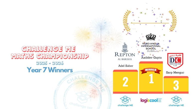 Challenge ME Winners podium showing NAS Dubai as winners vs Dubai College and Repton Al Barsha