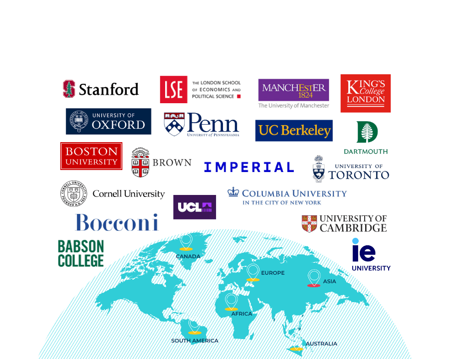 A collage of logos from top international universities where NAS Dubai students receive offers, including the University of Oxford, UCLA, Imperial College London, University of Toronto, Georgia Tech, and Johns Hopkins University, displayed above a world map highlighting global study destinations.