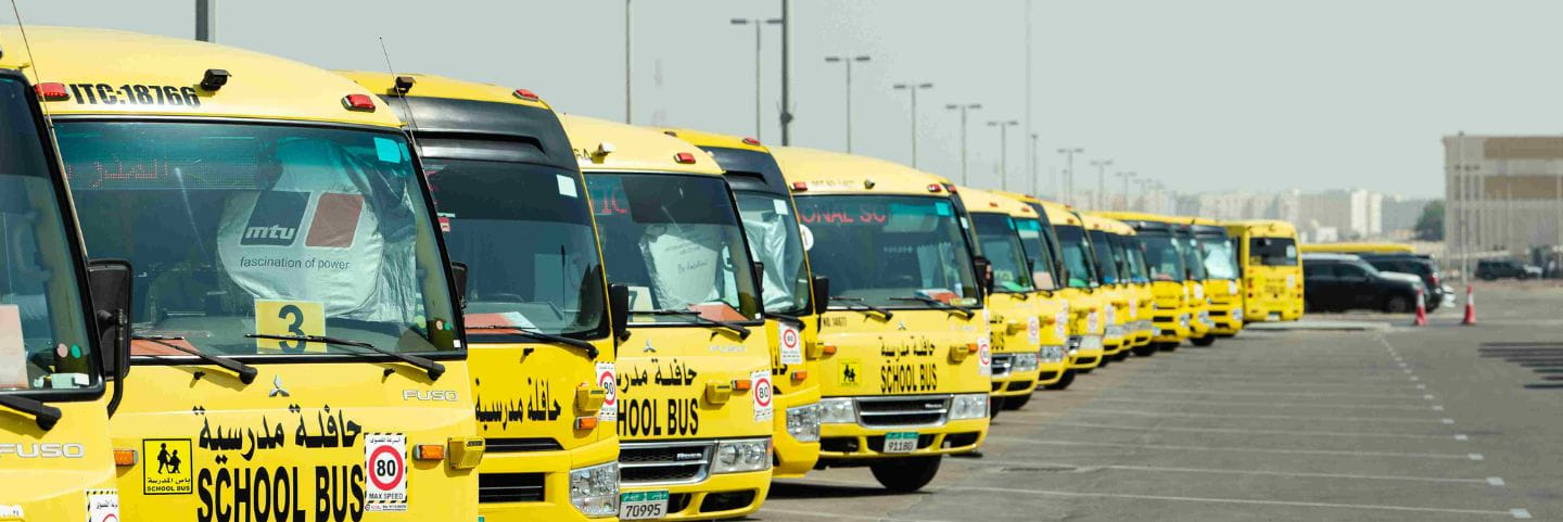 A fleet of school busses