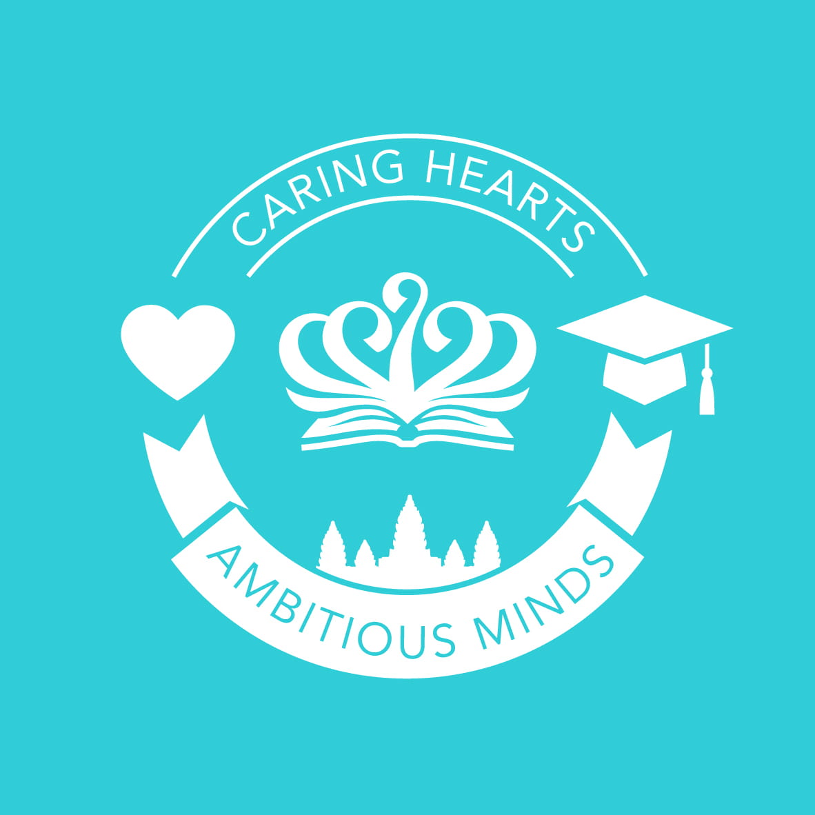 Caring hearts ambitious minds_Teal BG