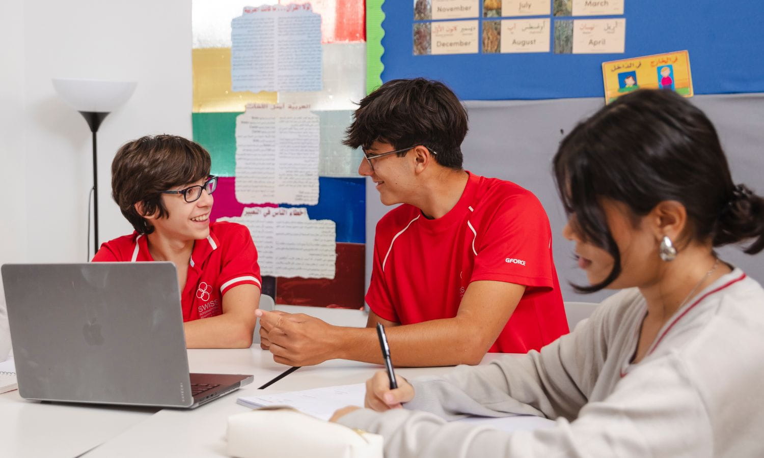 Students interacting in classroom