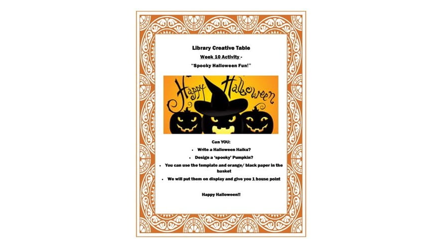 Primary School Library: Halloween fun-primary-school-library-halloween-fun-Creative table Week 10