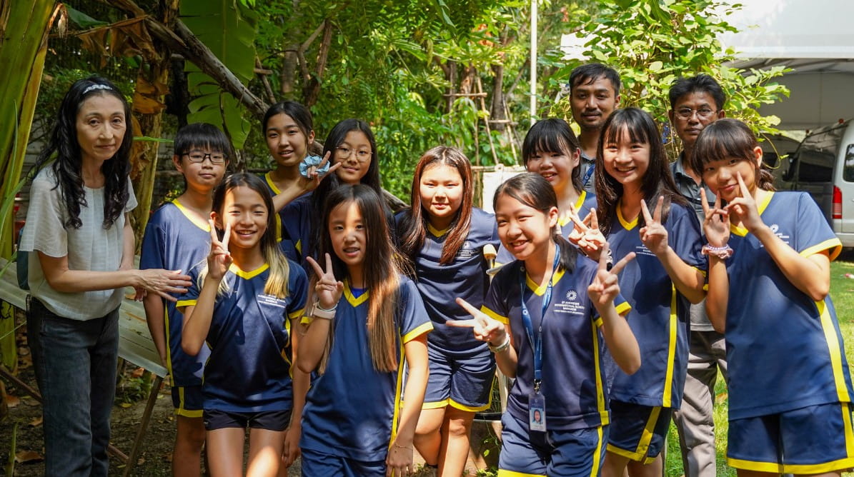 Year 7 Japanese class students create a rice paddy field on campus, celebrating Earth Day 2025 - Rice paddy field