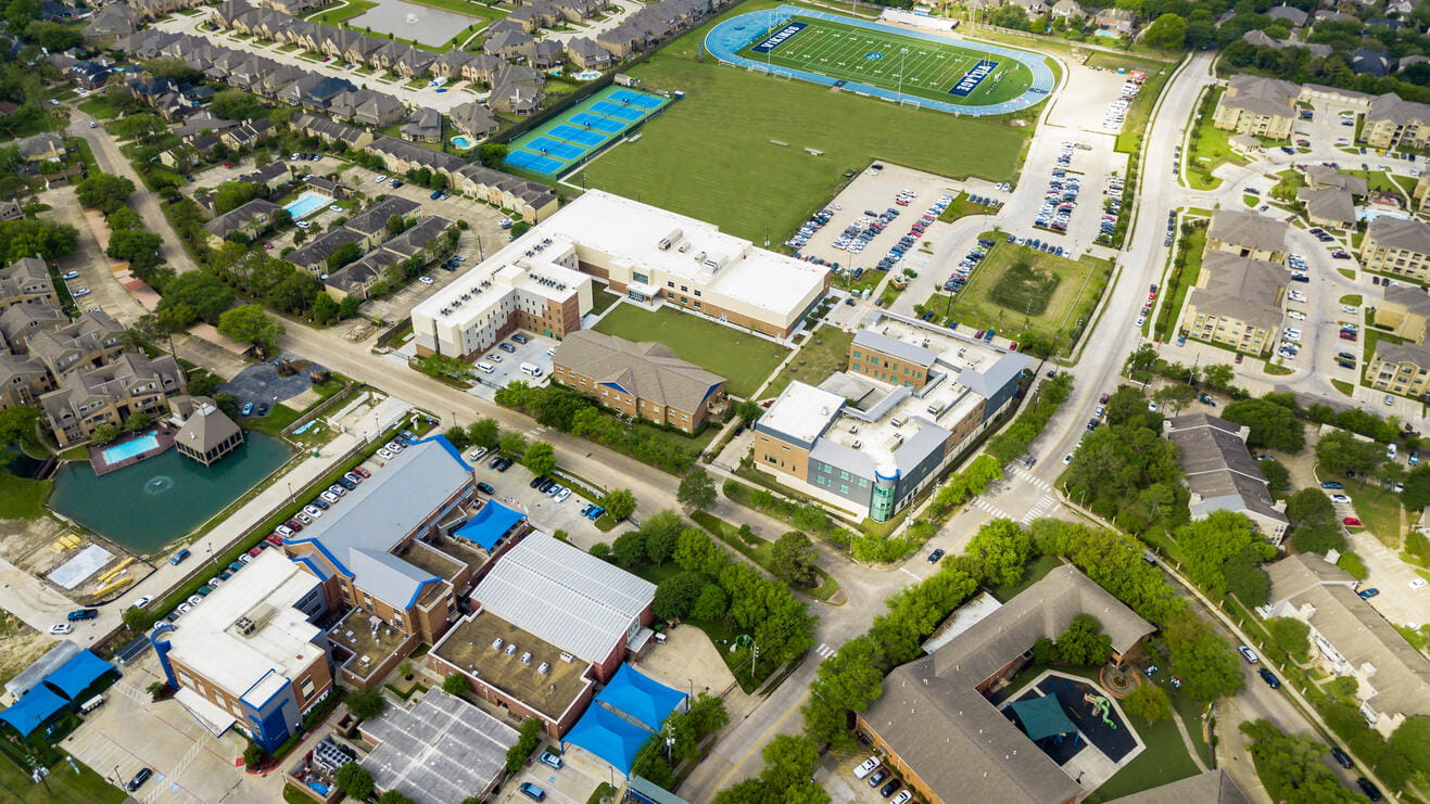 Campus | The Village School-Level 2 Page Header With Key Facts - US schools-15- Drone view
