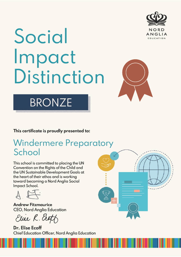 Nord Anglia Education Social Impact Bronze Certificate for Windermere Preparatory School