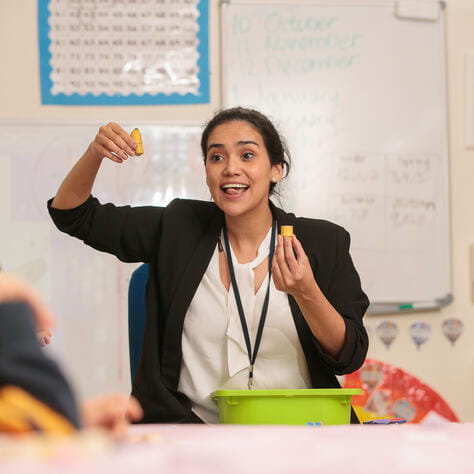 A teacher at the front of the Class giving a demonstration