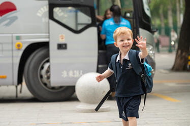 A student arriving at school