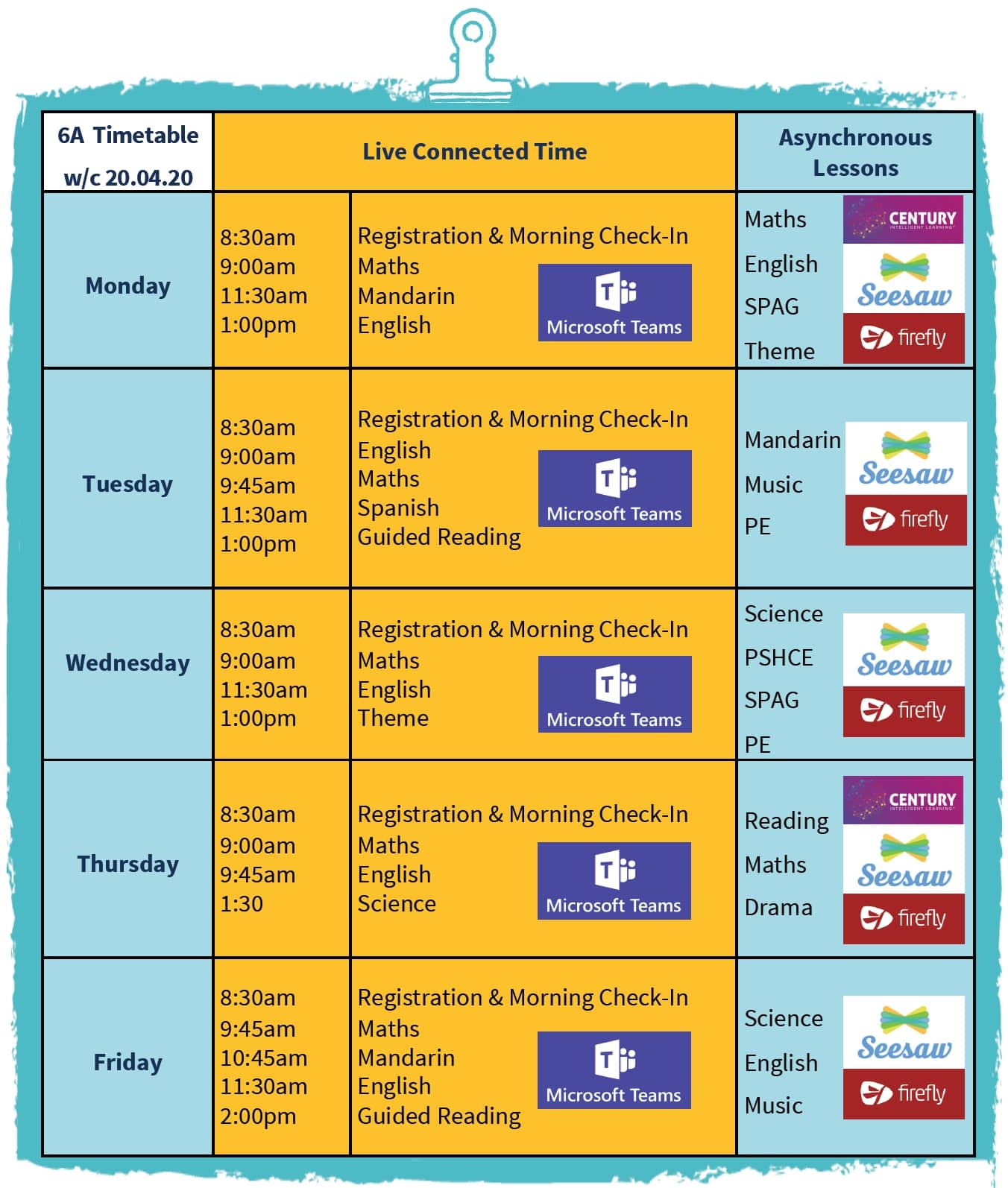 primary virtual school timetable